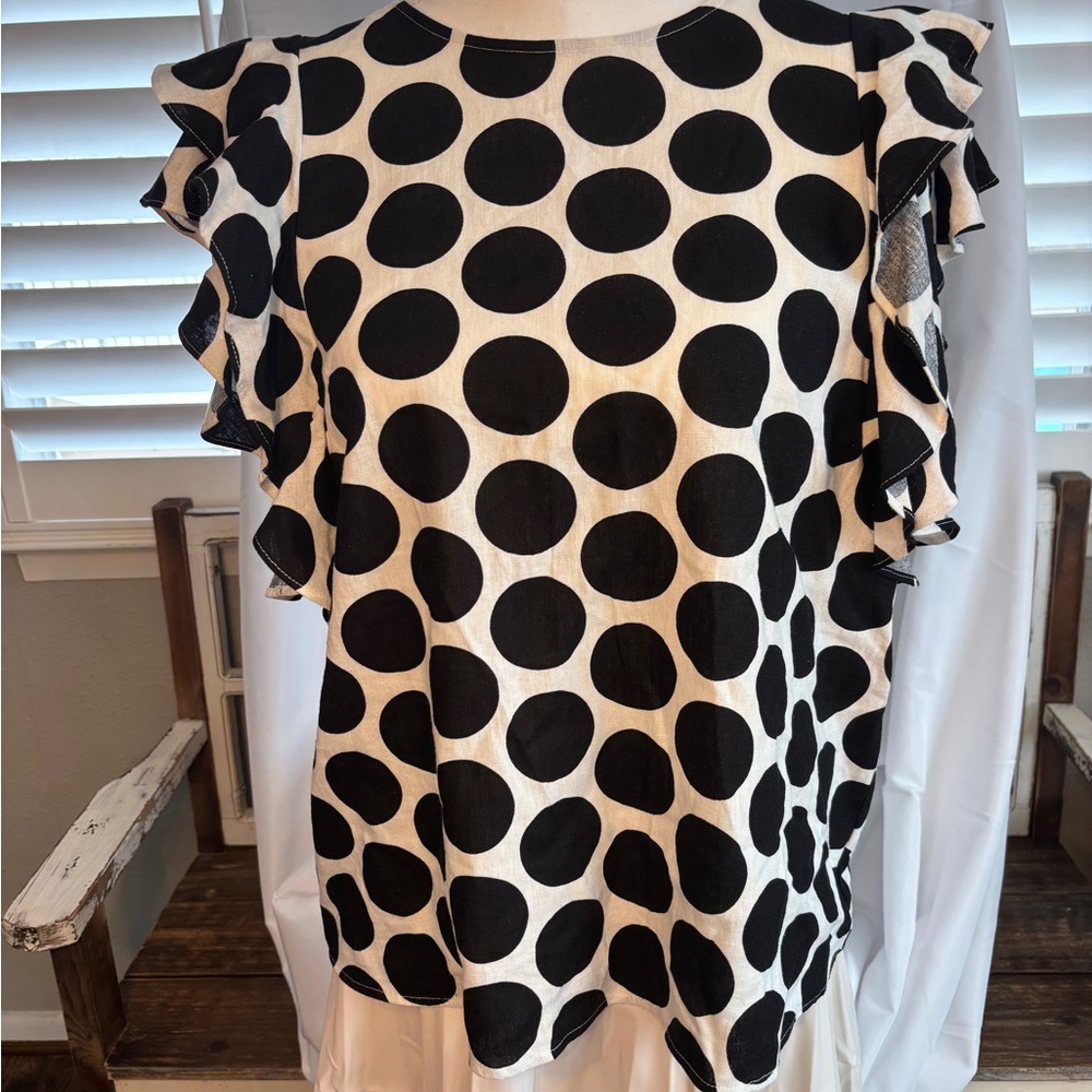 Who What Wear Women’s Blouse Polka Dot Back Button Up Ruffles‎ Summer Size Large